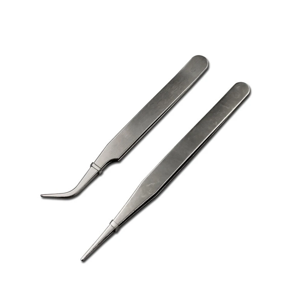 

2pc Stainless Steel Straight Curved Tweezer Acrylic Gel Nail Art Rhinestones Sequins Pick Up Tools