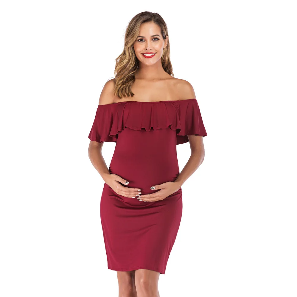 

Maternity Women Dresses Elegant Slim Robe Pregnancy Photography Dress Off Shoulder Long Dresses Evening Party Clothes Ruffle