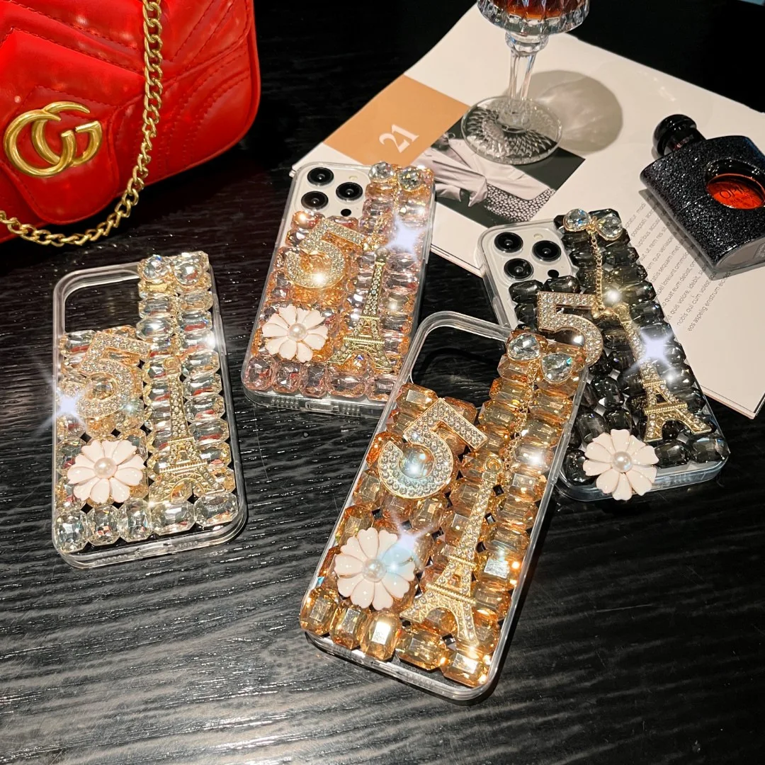 

Luxury Glitter Shiny With Iron Tower 5 Words Rhinestone Phone Case For Huawei P60 P50 P40 P30 P20 Pro Lite Mate50 40 30 20 Cover