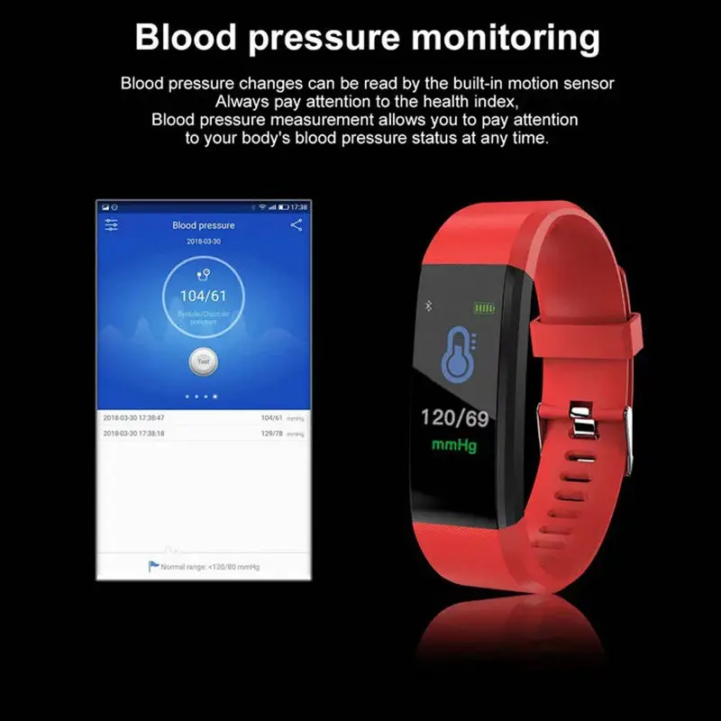 115plus Bluetooth Smart Sport Bracelet Waterproof Heart Rate Blood Oxygen Adult Blood Pressure Electronic Bracelet Monitoring