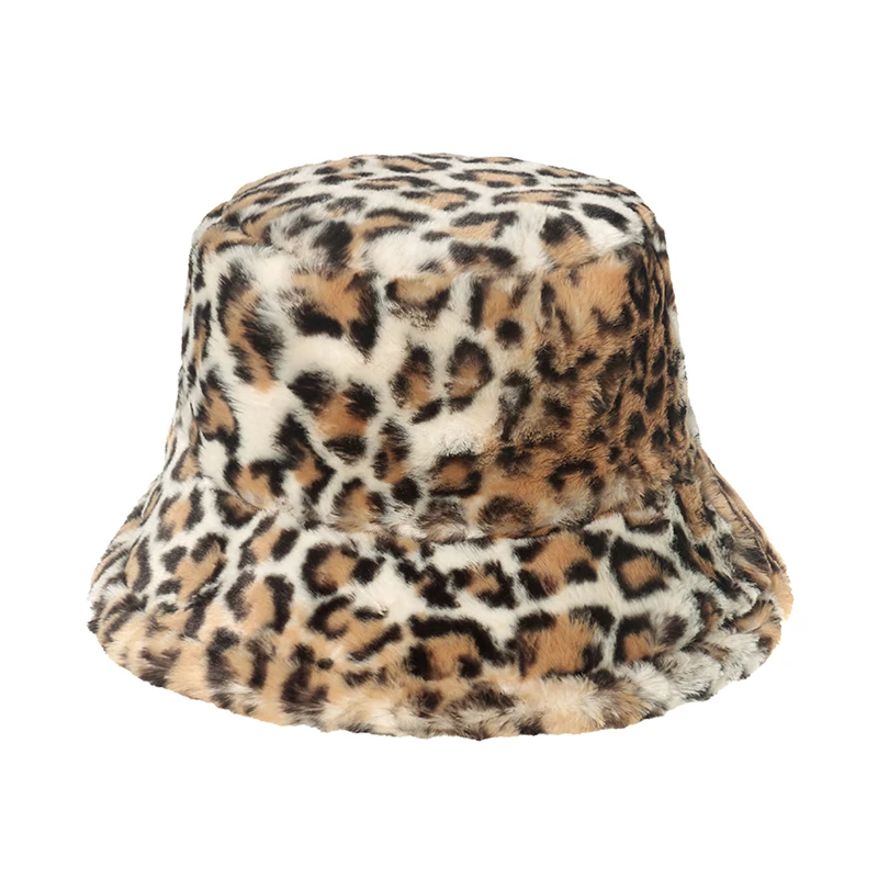 Women Bucket Hat Winter Fashion Leopard Panama Warm Vintage Faux Fur Fisherman Cap women bucket hat women hat bucket hat