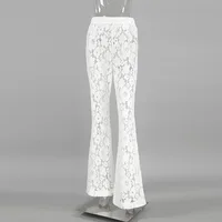 Blanc Jacquard Sheer Flared Pantalon Femmes Dentelle Fleur Creux Out Pants Vintage Trouser Y2k Vacances Vacances Plage D’été Nouveau 6