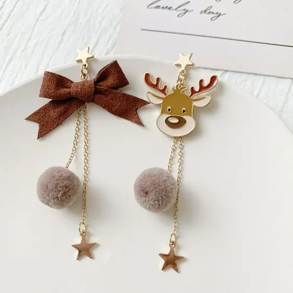 Orecchini in argento 925 con fiocco creativo di perle rosse di Natale, serie natalizia, ornamenti per matrimonio, Taglia unica, Ferro