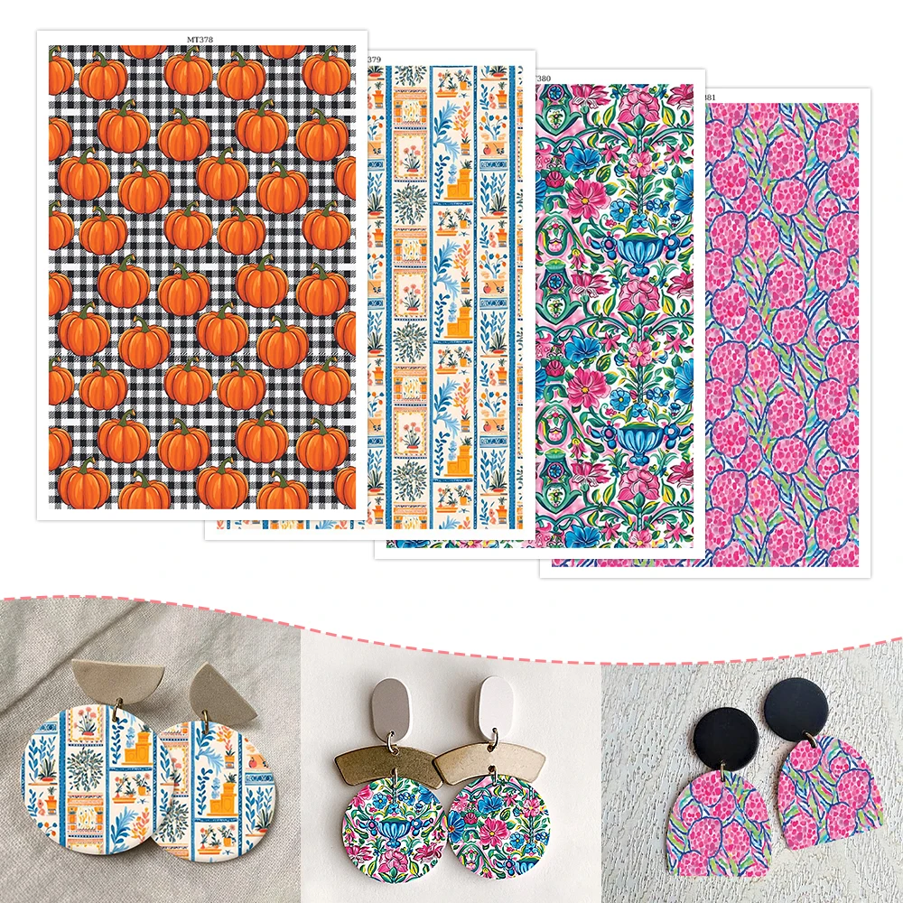Transfer Paper 1 Sheet Polymer Clay Pumpkin Fruit Flower Plant Pattern Stickers for DIY Jewelry Earring Decoration Crafting polymer clay tools,ceramic transfer paper,watercolor transfer paper