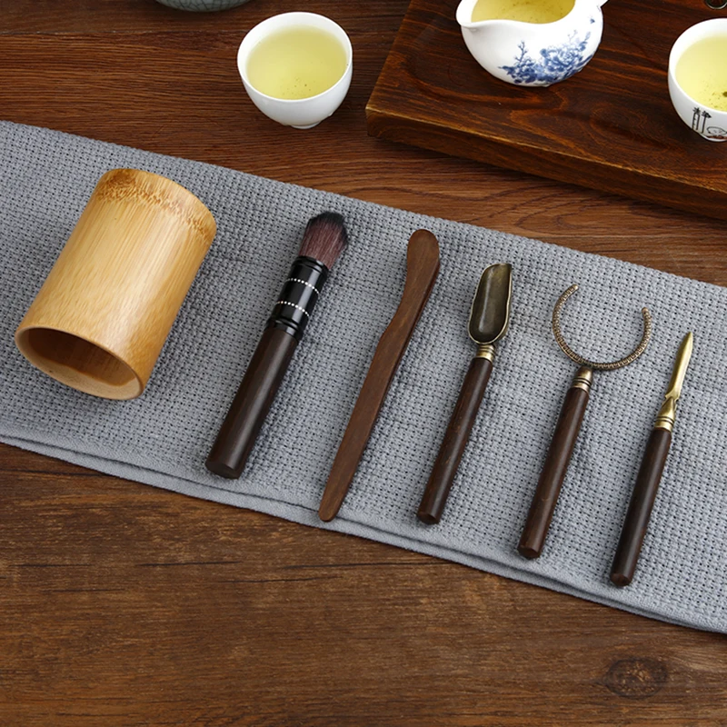 6Pcs/Set Tea Ceremony Set Heat-resistant Kongfu Tea Tools Wooden Chinese Teaspoon Tong Needle Set Tearoom Supplies tea ceremony tools tea set