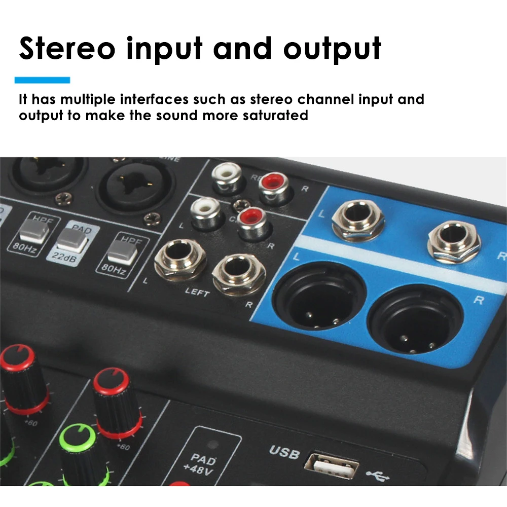 오디오 믹서 전문 믹서 컴퓨터 무대 녹음 USB 사운드 카드, 5 채널 사운드 테이블, 하이 로우 톤 DJ 장비