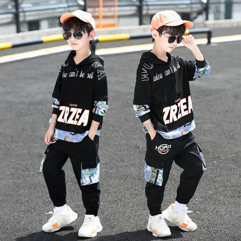 

Boys Sweatshirts +Pants Kids Suits Tracksuit 2PCS/Set 2023 Orange Spring Autumn Cotton Outfits Sport Teenagers Children Clothing