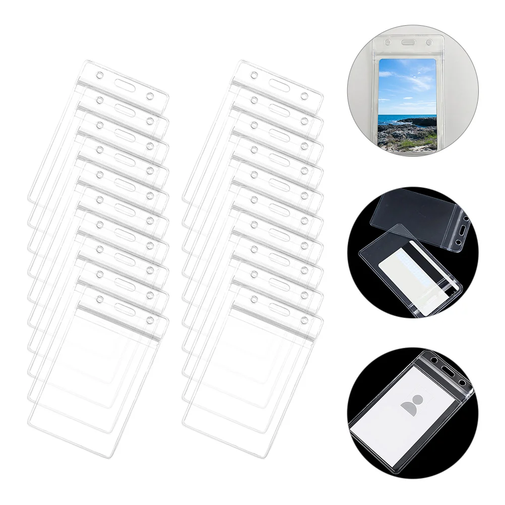 

20 Pcs Waterproof Card Holder Clear Id Plastic Badge Sleeves Vertical Section Pvc