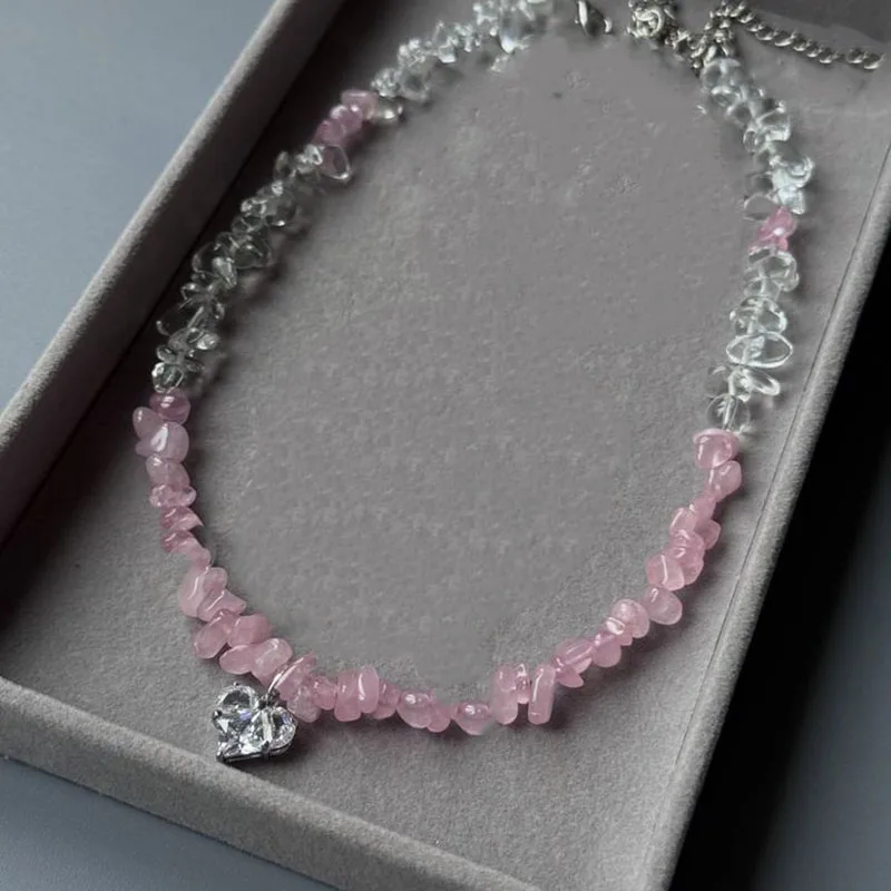 Irregular Choker Vintage Zircon Heart Pend..