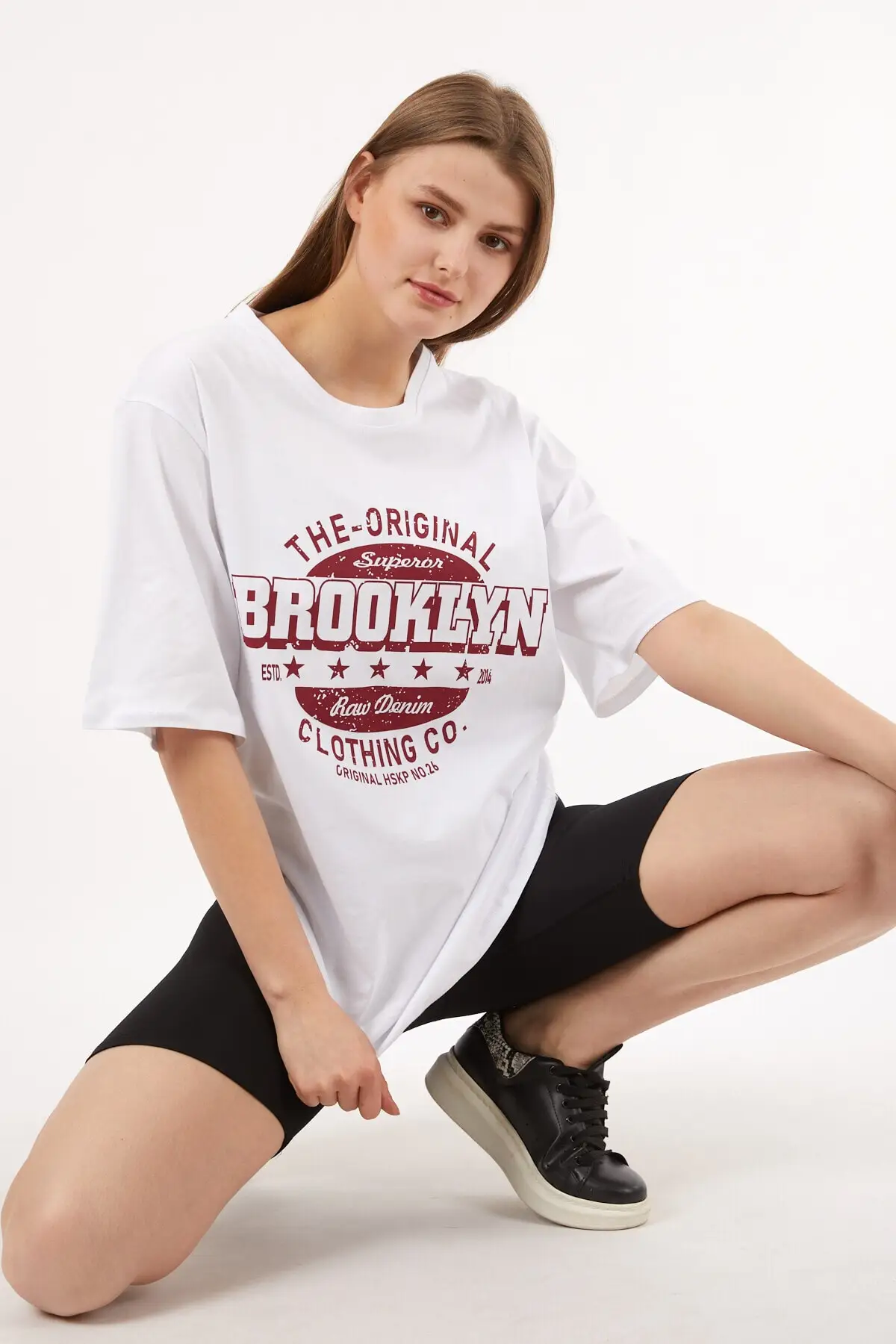 

Women's White Brooklyn Printed T-shirt Casual Wear Summer Fashion Casual Sports Style Teenage Wear New Year Fashion Products