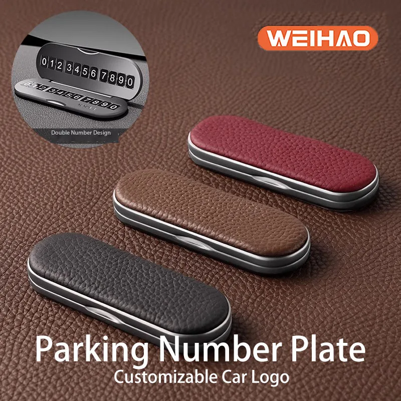 New Car Parts Real Leather Parking Card Phone Holder Interior Phone Mat Tesla Model Temporary Number Car Tools Plate