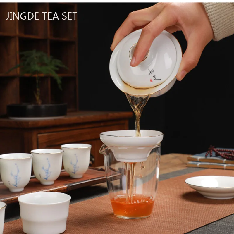 Chinese Dehua Ceramic Gaiwan with Cover Teacup Mutton Fat Jade White Porcelain Tea Bowl Household Tea Set Hand Grab Pot 170ml