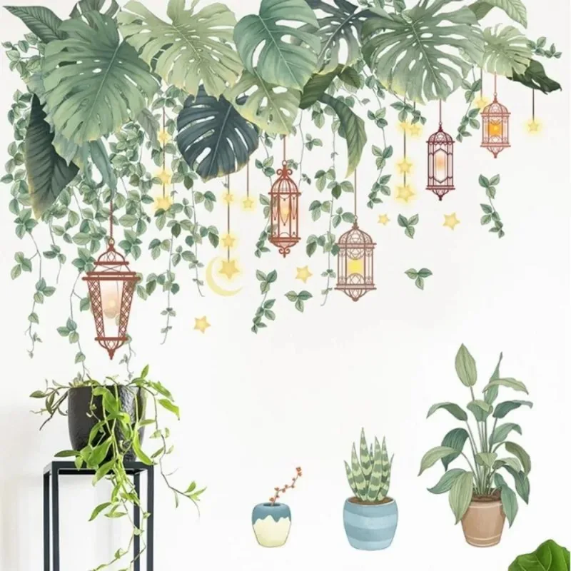 PVC Decals Self-adhesive Sticker for Home Decor Room Decor Aesthetic Wall Stickers Removable Green Leaves Bonsai