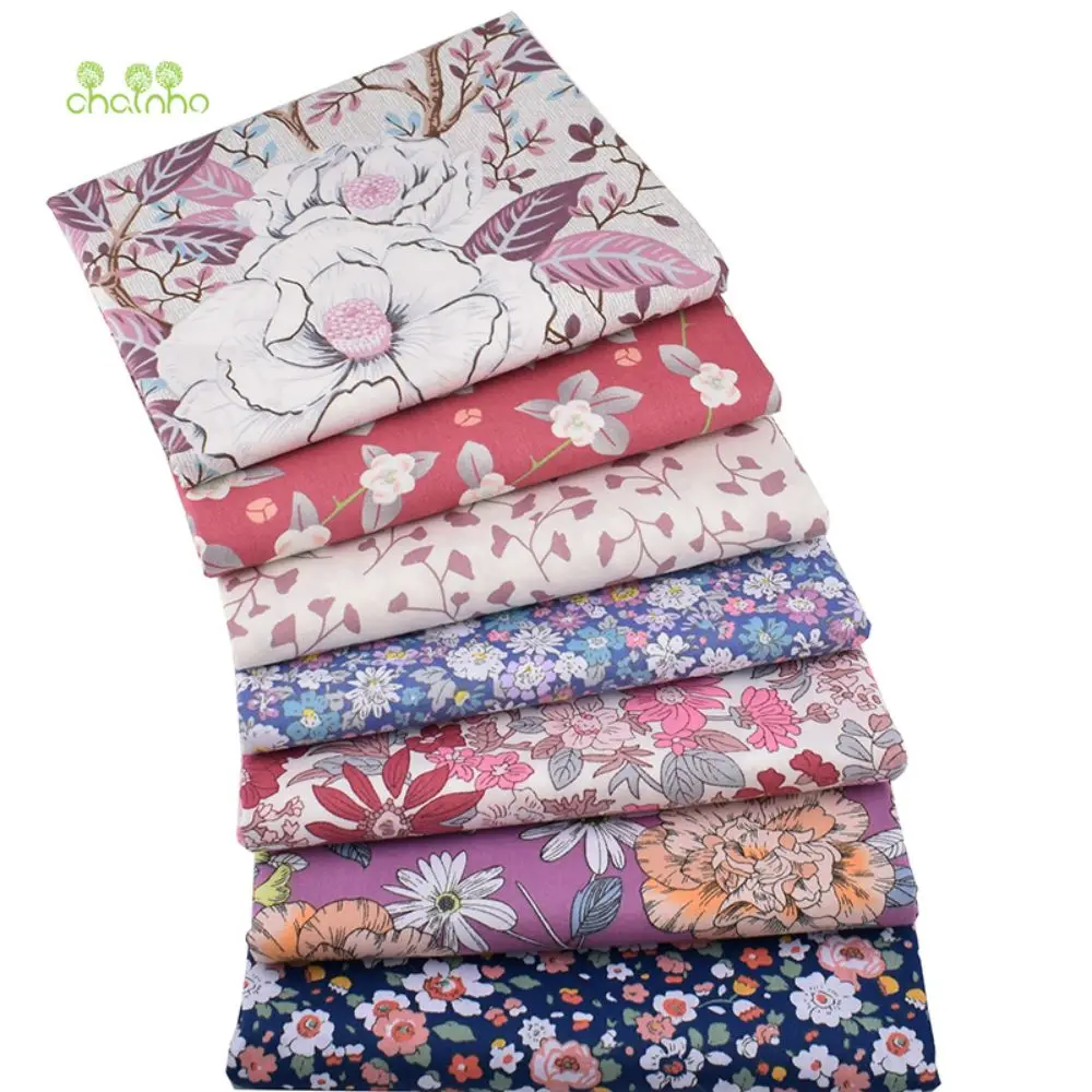 Chainho,Printed Twill Cotton Fabric,DIY Sewing Quilting Material,Patchwork Cloth,Classic Floral Series,7 Designs,2 Sizes,15C102