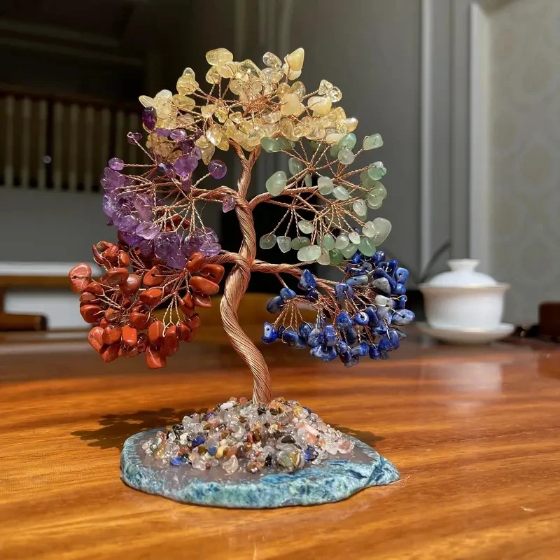 Vintage Gemstone Bonsai Tree with Mixed Crystal Stones Chakra