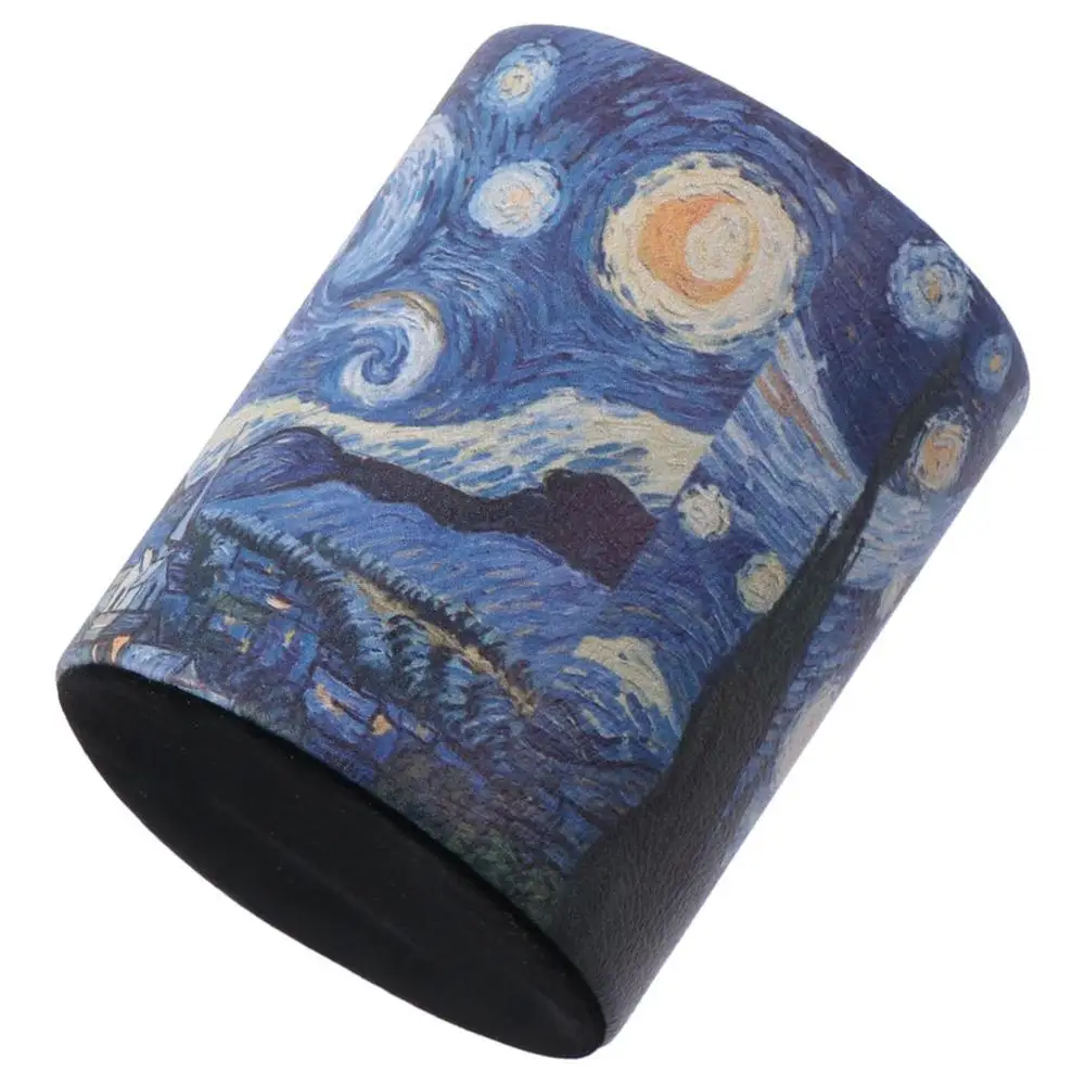 

3.15"D x 3.15"W x 3.95"H Leather Round Pen Holder Multicolour Leather Desk Organizer Starry Sky Pattern Round