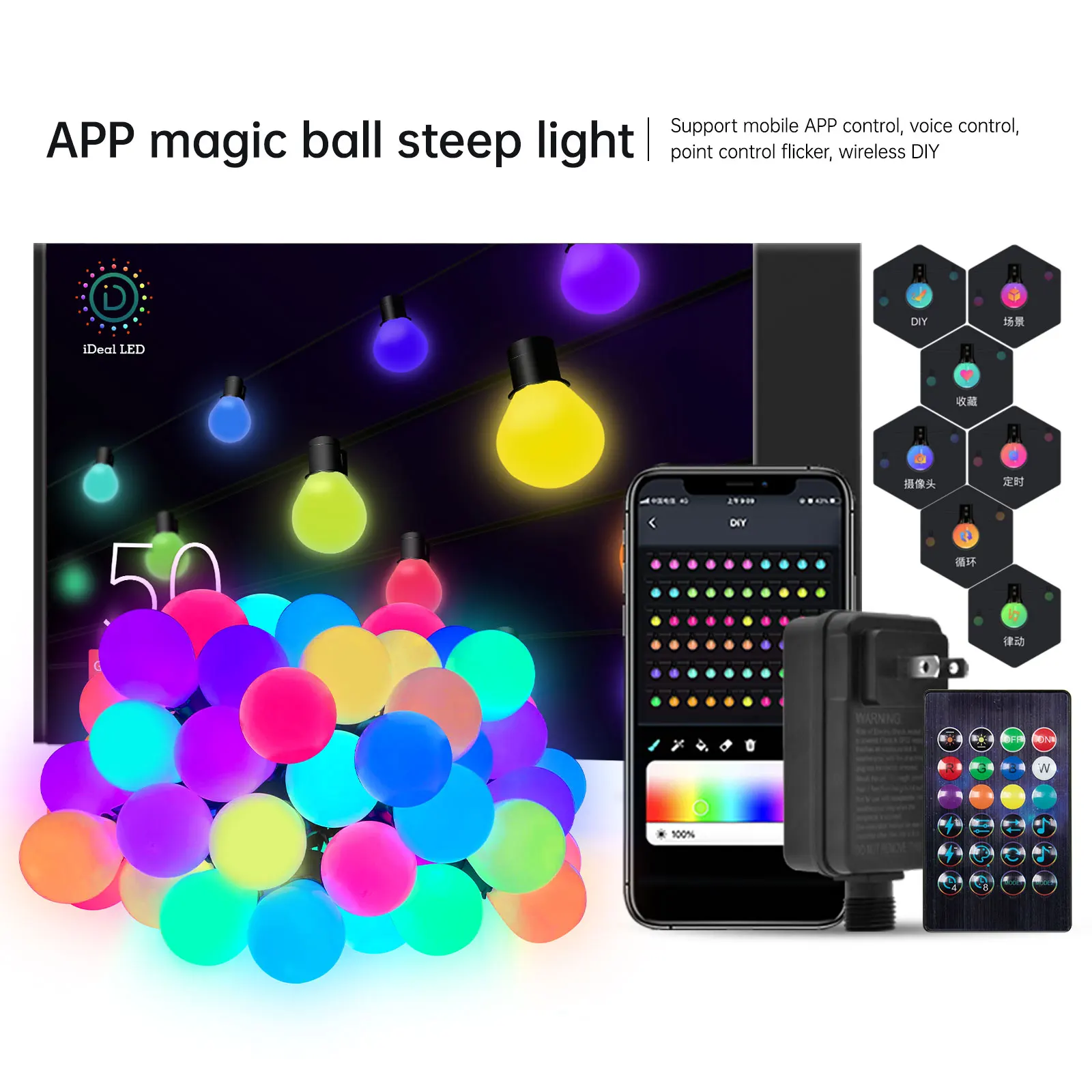 G40 Smart patio String Lights Outdoor , RGB Color Changing Dream Color