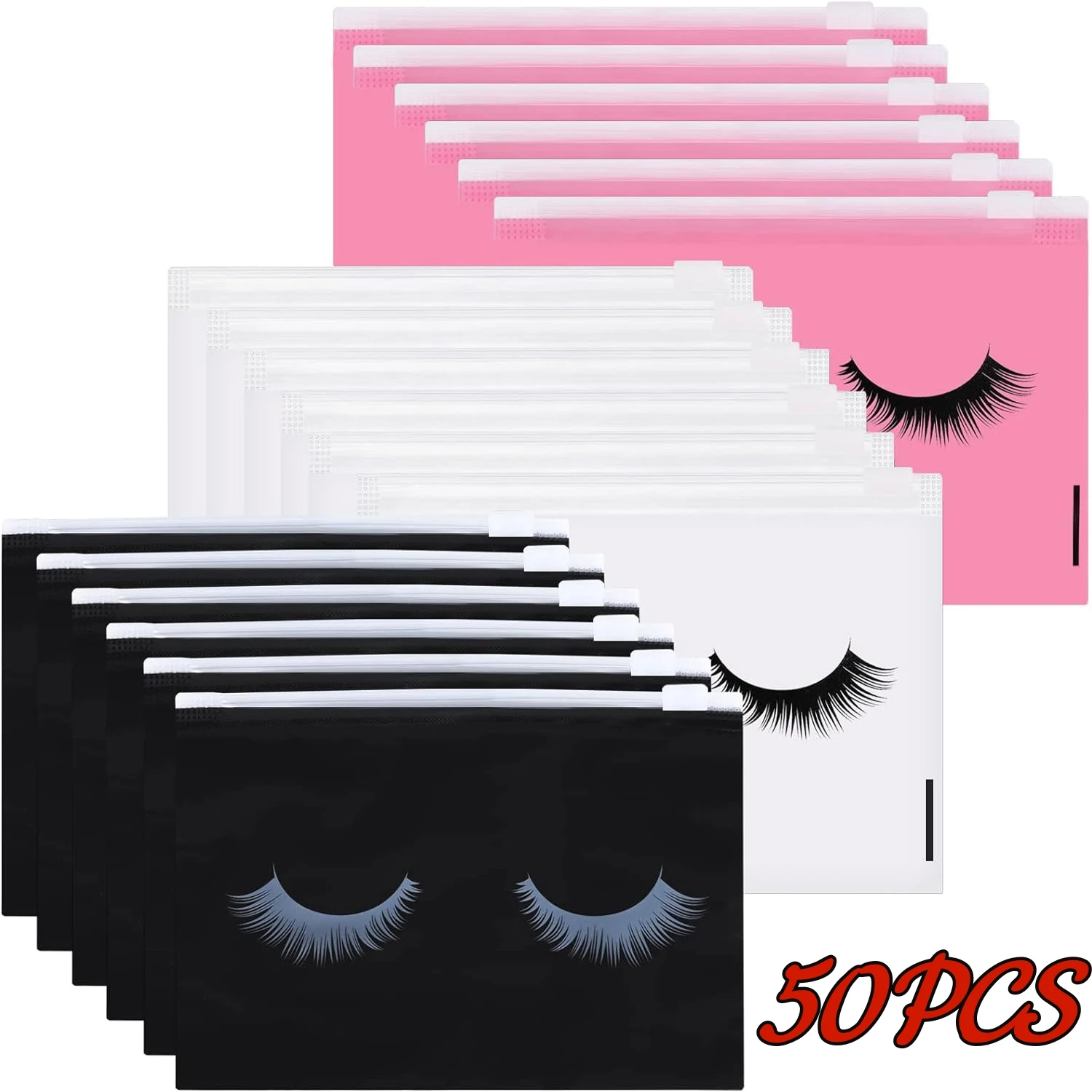 50pcs Plastic Eyelash Aftercare Bags Makeup Bags Toiletry Makeup Pouch Cosmetic Travel with Zipper Eyelash Supplies Wholesale