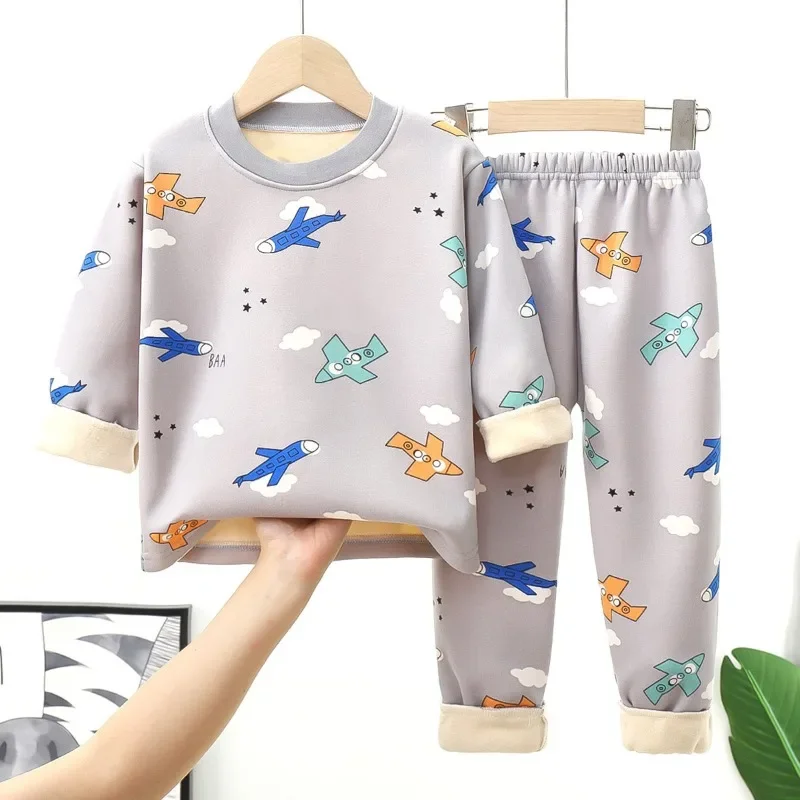 Thick autumn clothes autumn pants baby pajamas baby and toddler Children's warm underwear set for boy middle and girls plush