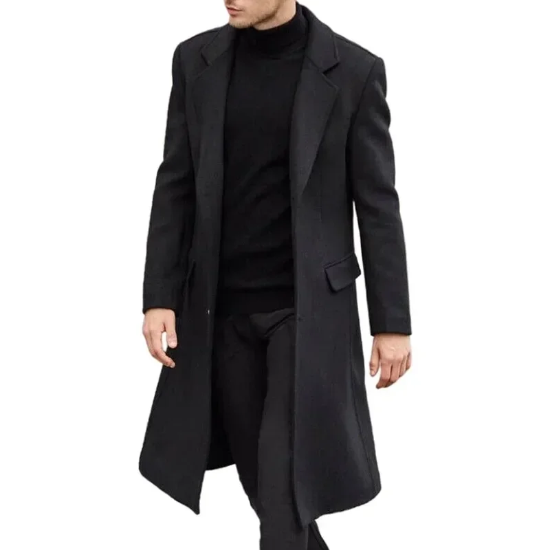 EQWLJWE Mens Trench Coat Full Length Grey Winter Pea Coat Casual Notched Lapel Woolen Trench Coat Single Breasted Wool Jacket Mens Jackets Big And Tall Plus Size Men Overcoat