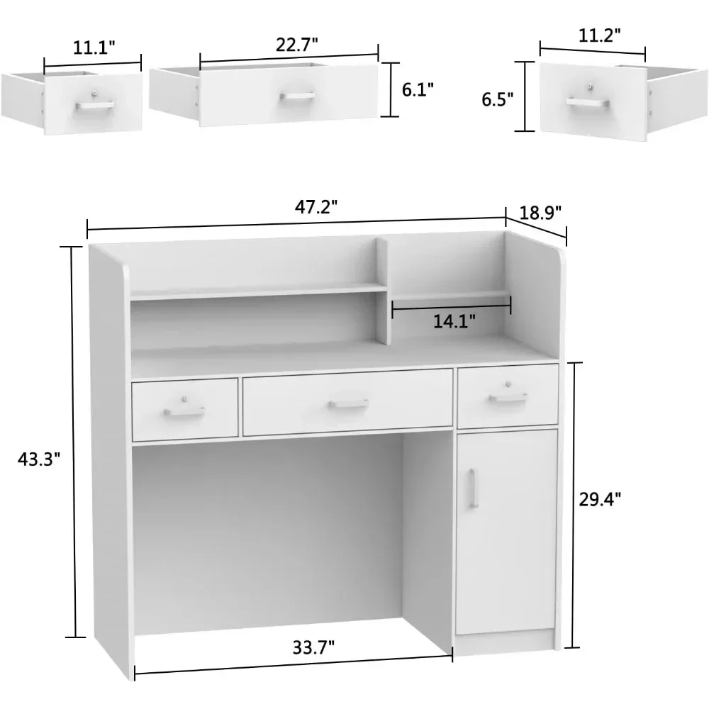 Reception Desk with Counter, 3 Drawers & Storage Shelves, Reception Counter Table with Private Panels, for Salon Room