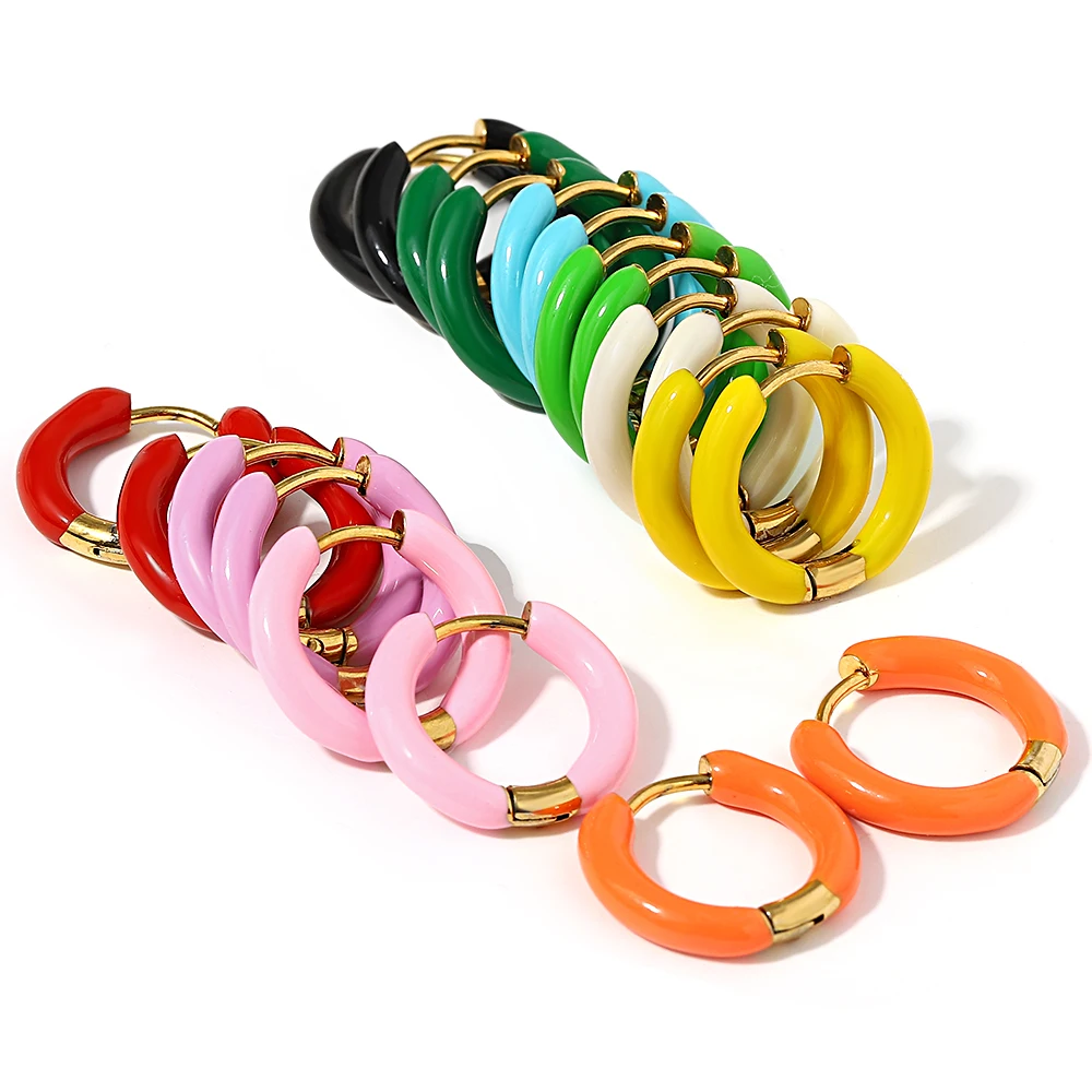 Colorful Neon Enamel Huggie Hoops for Women