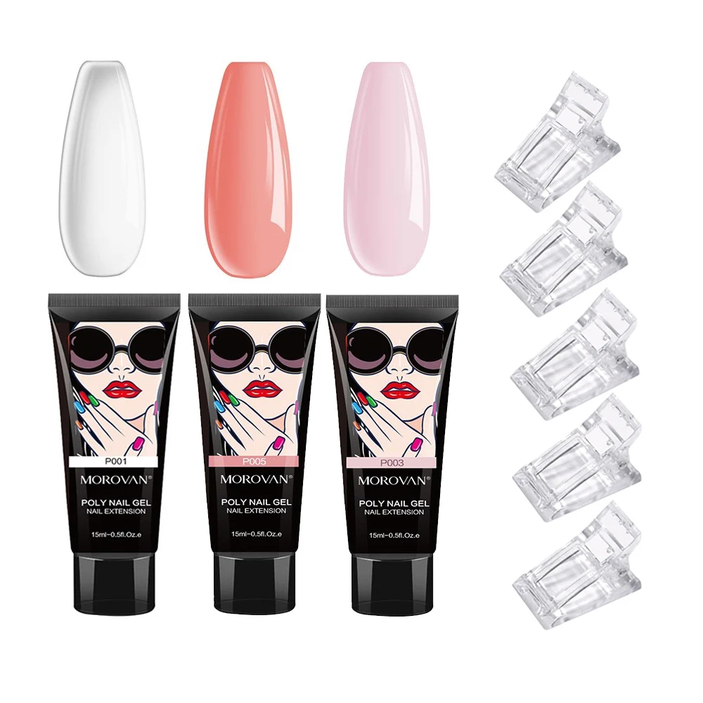 3ColorsPolyNailGelKitwithNailTipsClipforQuickBuildingGel