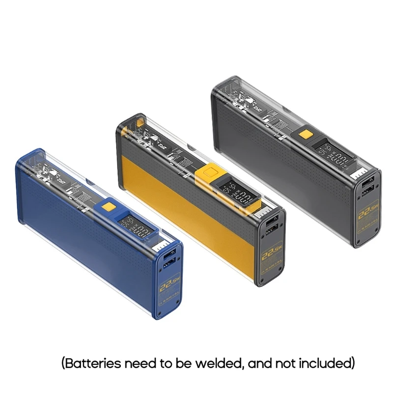 Caja de batería portátil para 4 funda cargadora de batería, caja de carga rápida de doble dirección, PD22.5W, LCD, bricolaje, 21700