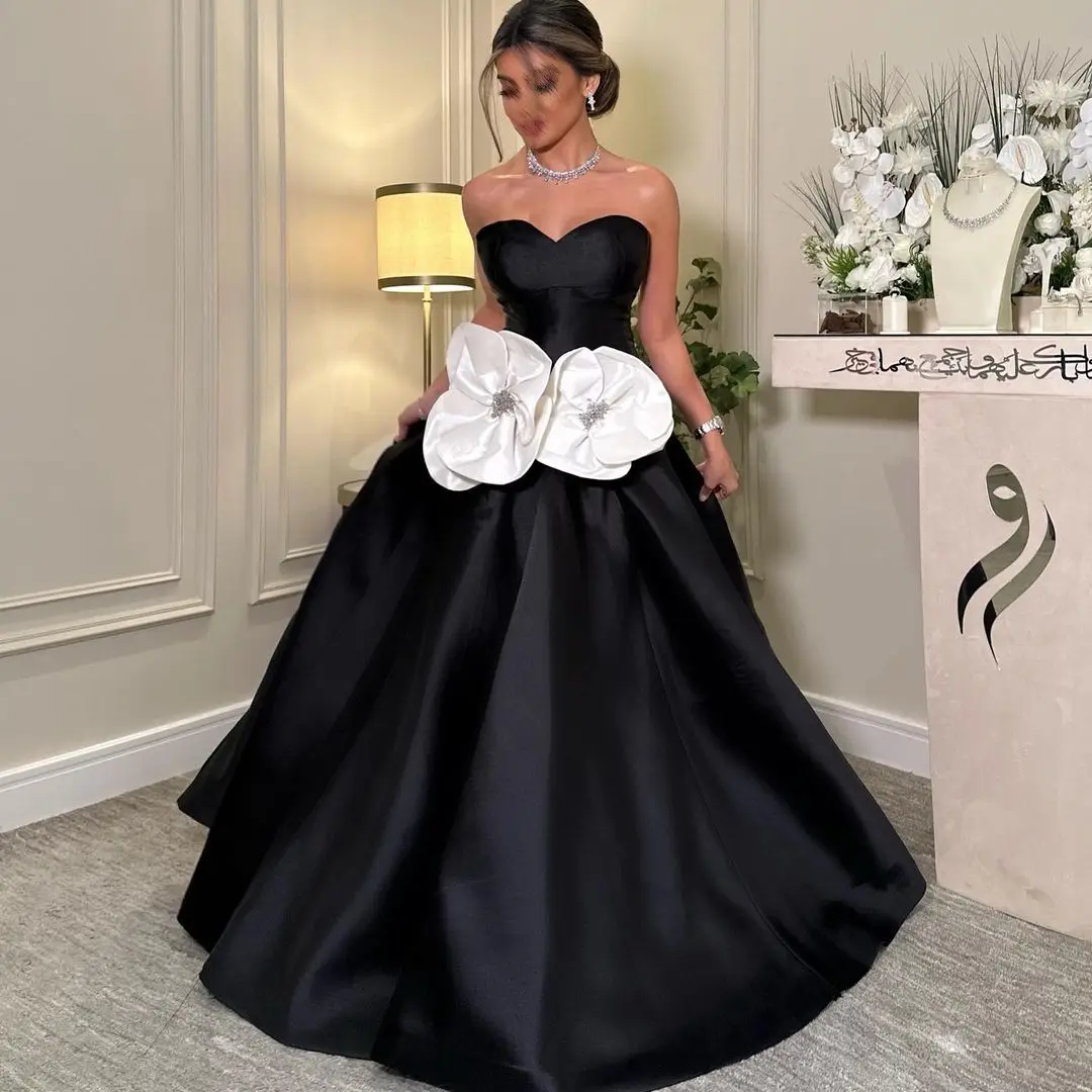 

Saudi Arabia Prom Dresses Big Flower Floor Length Evening Dresses Vestidos De Graduación Formal Occasion Party Gowns