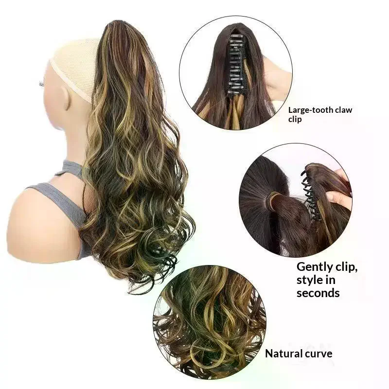 Extension per Coda di Cavallo con Clip, Capelli Sintetici Ricci e Ondulati, 15 Pollici, per Donne e Ragazze - immagine 3