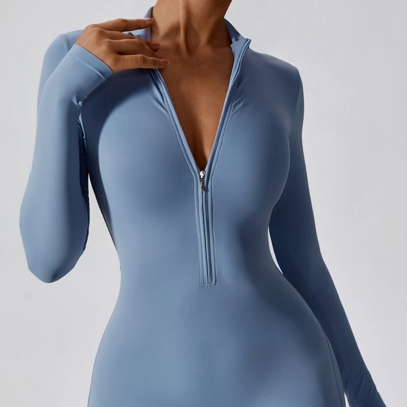 Long Sleeve Yoga Playsuit Solid Stretchy Bodycon Jumpsuits Autumn Outfits Romper Dropship