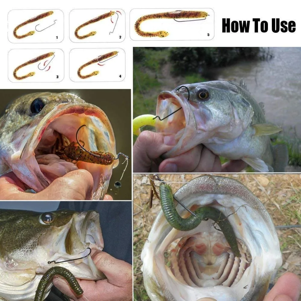 Sougayilang Fishing Hooks High Carbon Steel Worm Soft Bait Jig Fish Hooks  with Plastic Box