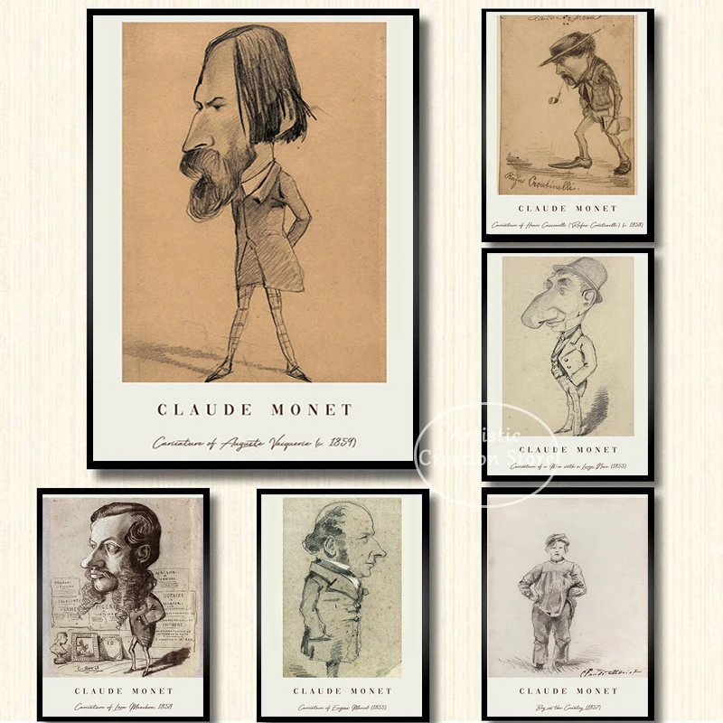 Claude Monet Prints Caricatura Di Un Uomo Con Un Naso Grande 1855 Monet Exhibition Canvas Painting Wall Art Living Room Home Decor