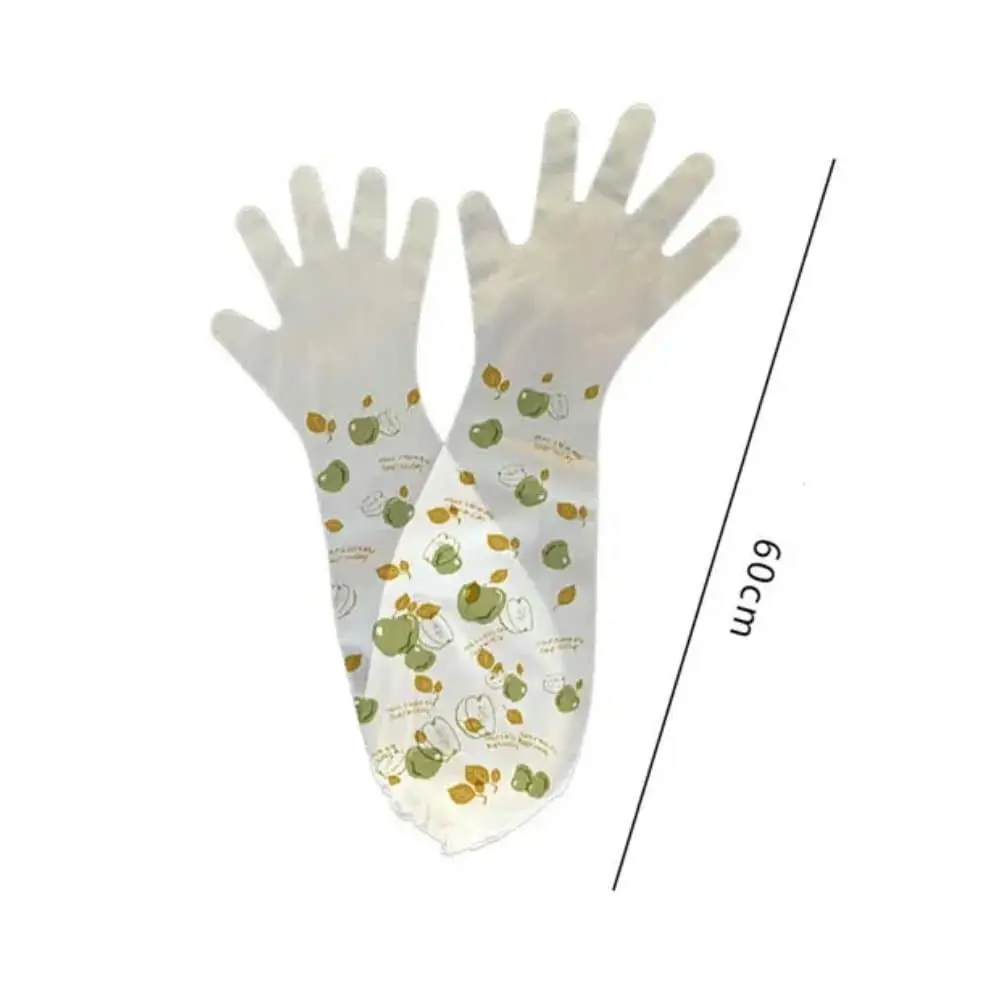 10Pcs CPE Disposable Gloves Extra Long Print Cleaning Long Gloves Kitchen Cleaning Tool Non-Slip Extended Housework