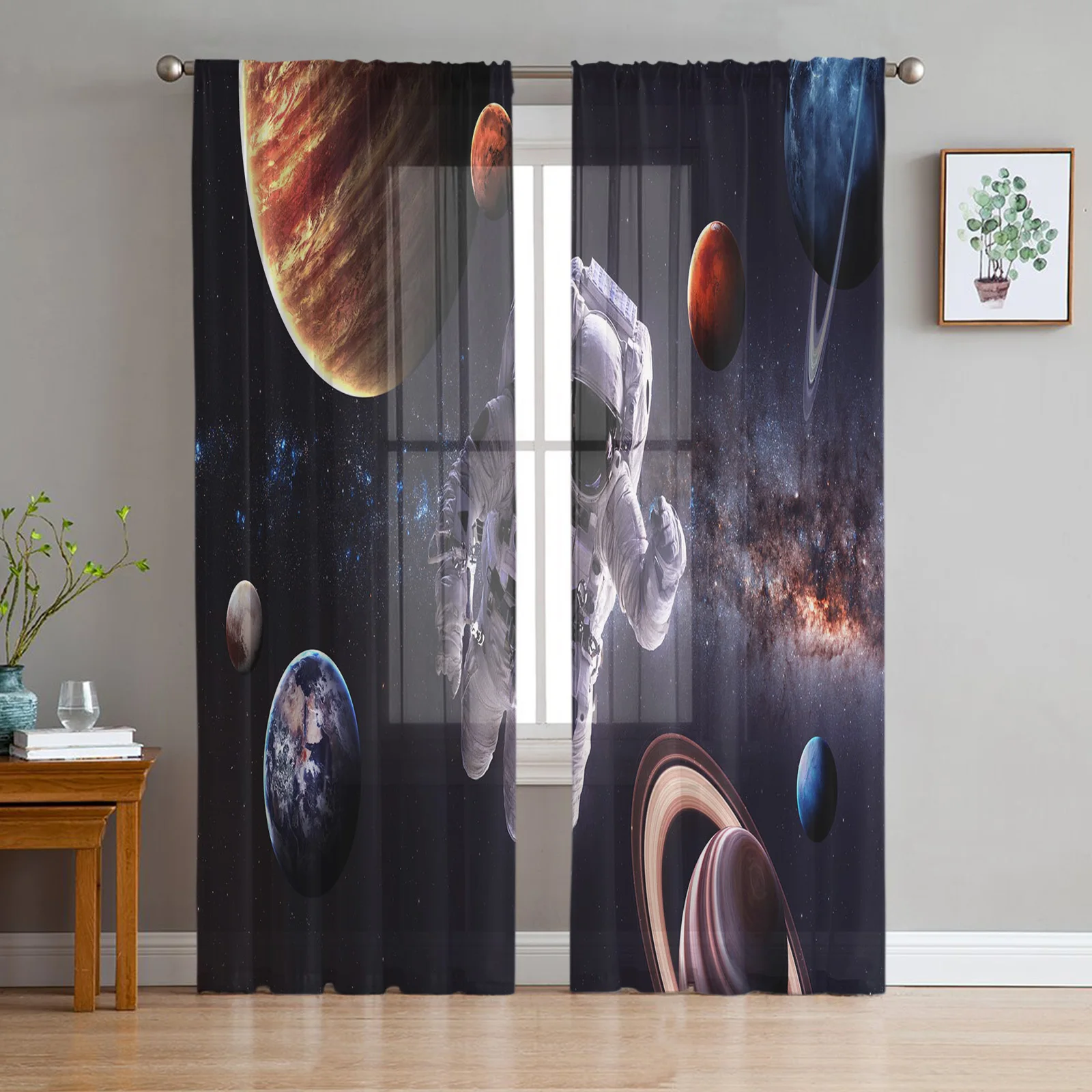 Astronaut Space Planet Voile Curtains for Bedroom Window Curtain for ...