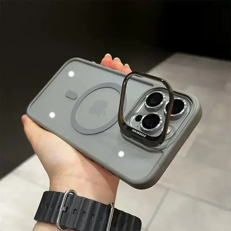 MagSafe Magnetic Lens Protection Phone Case with Transparent Camera Glass and Metal Ring Cover