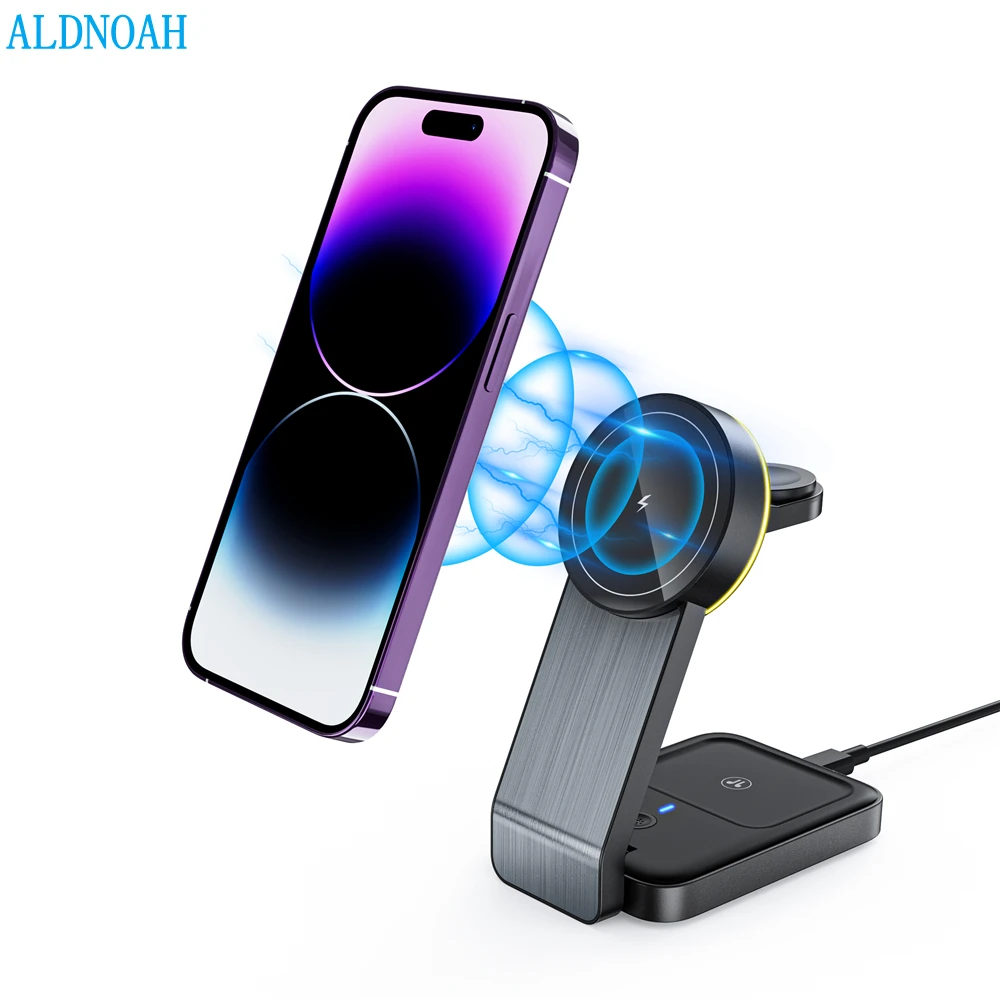 

Магнитная Беспроводная зарядная подставка 3 в 1, 15 Вт, для Macsafe iPhone 12 13 14 Mini Pro Max Apple Watch Airpods, быстрая зарядная станция