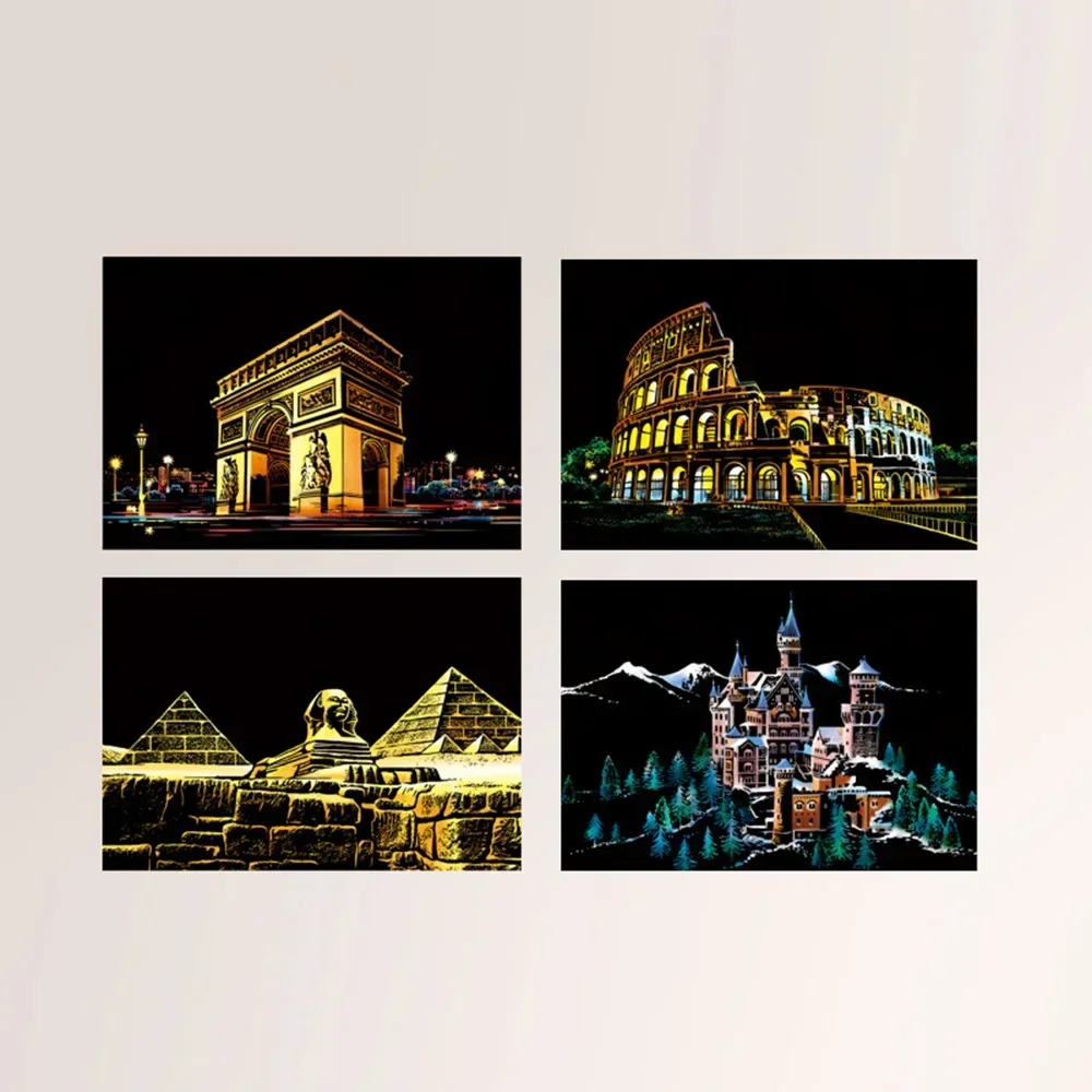 Picture Scratch Paintings Paintings Useful View 20*14cm 4Pcs set Building Children City DIY Decoration Drawings