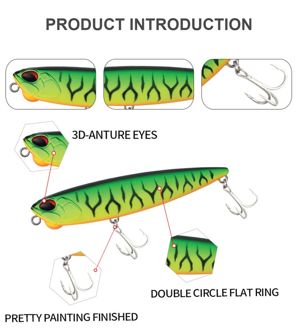Description Picture 5 of item8.5cm 11g Fishing Lures Pencil Bait Wobbler Long Casting Topwater Floating Jerkbait Artificial Hard Bait Trout Bass Decoy QBE123