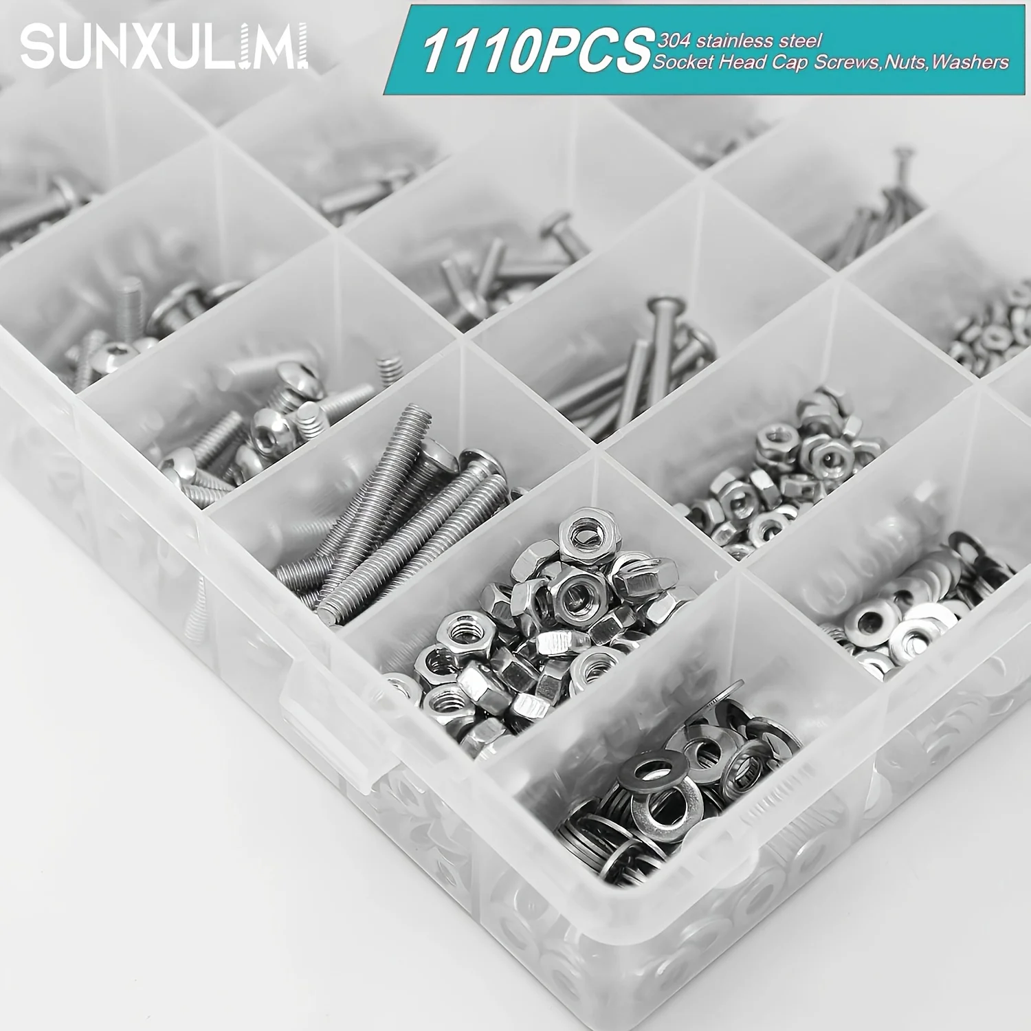 1110 Pcs 304 Stainless Steel Screws Bolts and Nuts Button Head Socket Cap Screws and Nuts Washers Assortment Kit