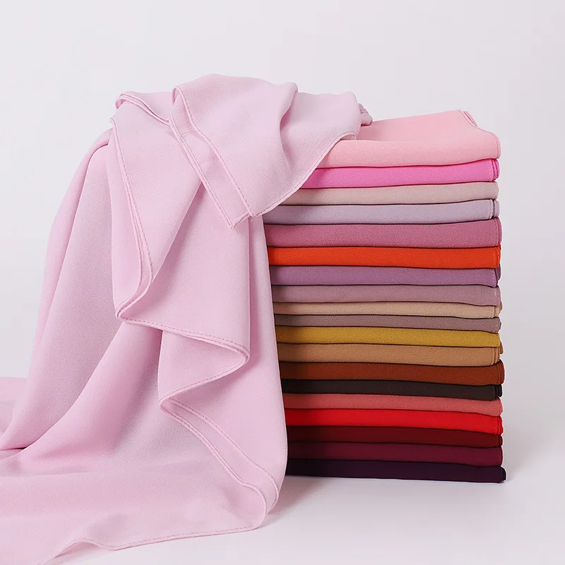 90*90CM Headwrap 무거운 시폰 스퀘어 스카프 이슬람 Hijabs 여성 Underscarf 패션 캐주얼 일반 색상 Hijab