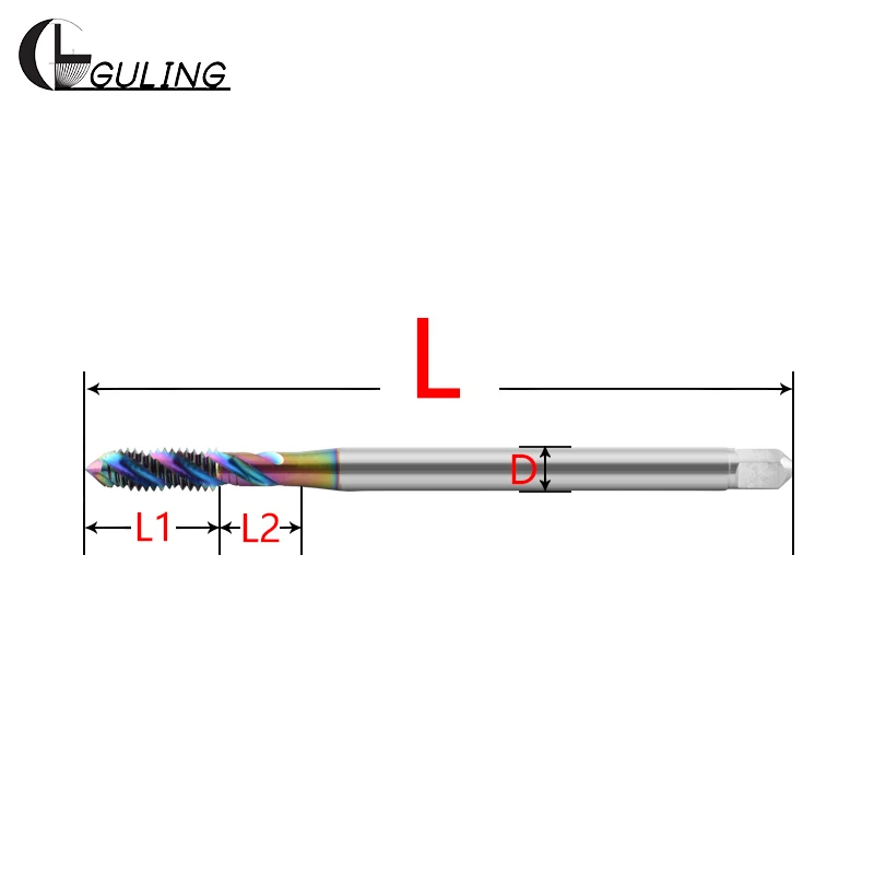 GULING HSSE-M35 JIS 표준 롱 샹크 80 100 120 150mm 스파이럴 플루트 탭 M6 M8 M10 M12 M14 M16 기계 나사산 탭