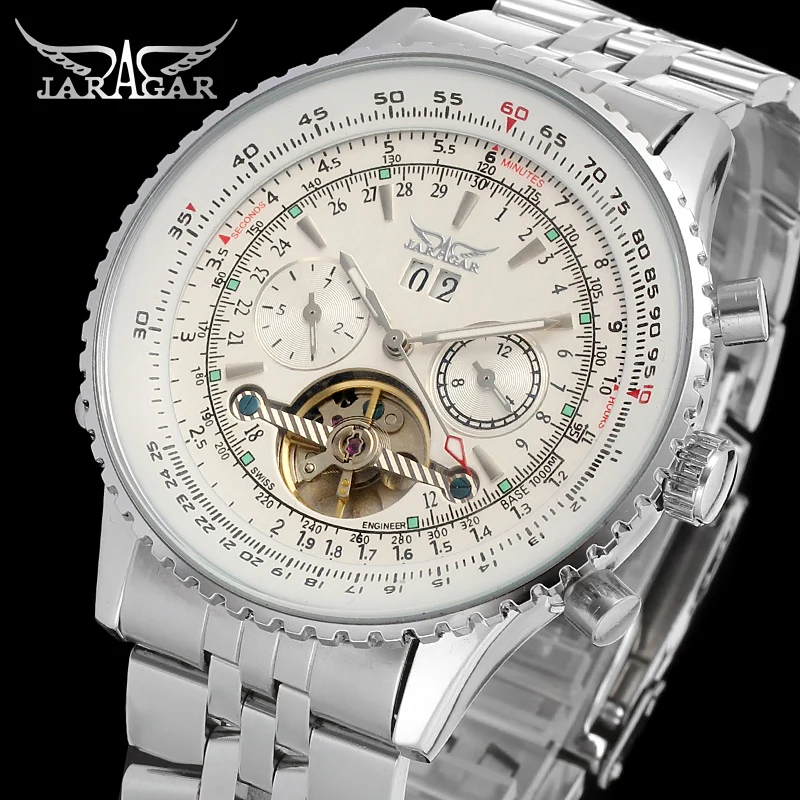 Mechanical Watch JARAGAR Original Big Dial Tourbillon Chronograph Automatic Man Stainless Steel Vintage Waterproof Male Wrist