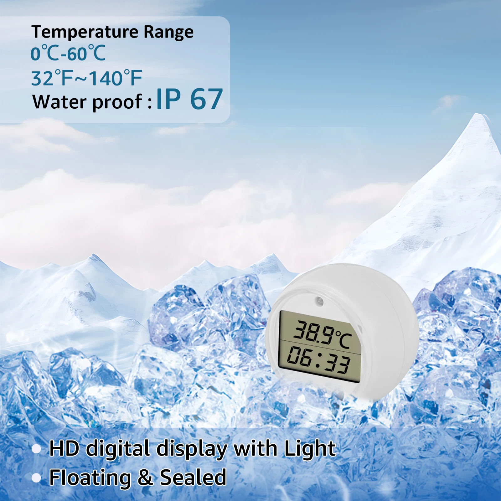 Ice Bath Thermometer Timer Cold Plunge Thermometer and Timer IP67 Waterproof Floating Pool Thermometer for Swimming Spa Hot Tubs