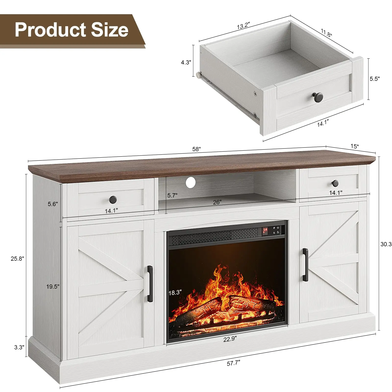 23 Inch Farmhouse Fireplace TV Stand 4
