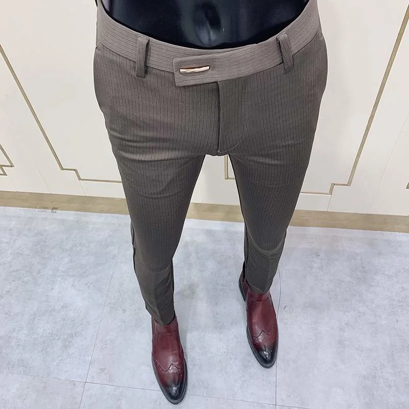 

Fashion Striped Suit Pants Men Slim Fit Tight-ankle Social Office Party Trousers Business Dress