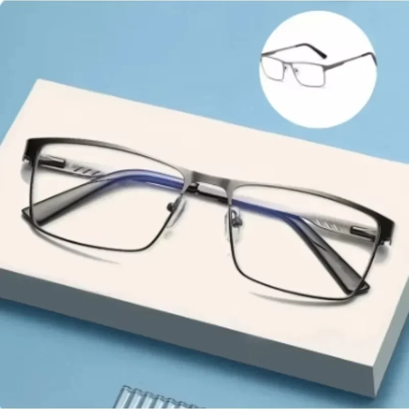 Reading Glasses Presbyopia Glasses Men Square Metal Large Frame +1.25 1.5 1.75 2.0 5.0 6.0