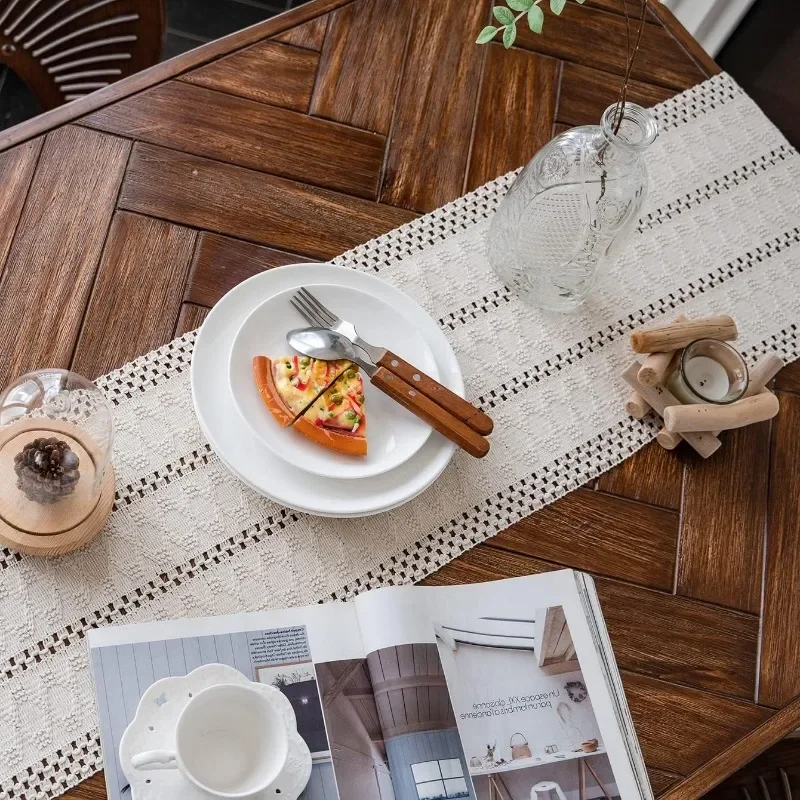 Runner da tavola in macramè, beige, boho, decorativo, con
