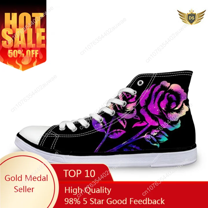 Pink Galaxy Rose Printing Women's Shoes Causal Winter Vulcanize Shoes Girls High Top Canvas Sneakers Black Calzado Mujer