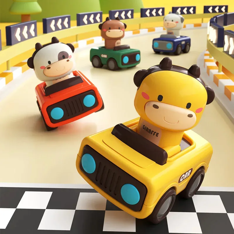 Cartoon Figure Friction Toy Cars, No Battery Push & Go Sliding Vehicles for Kids Age 1-3, Fun Baby Toys for Fine Motor Skills - 2